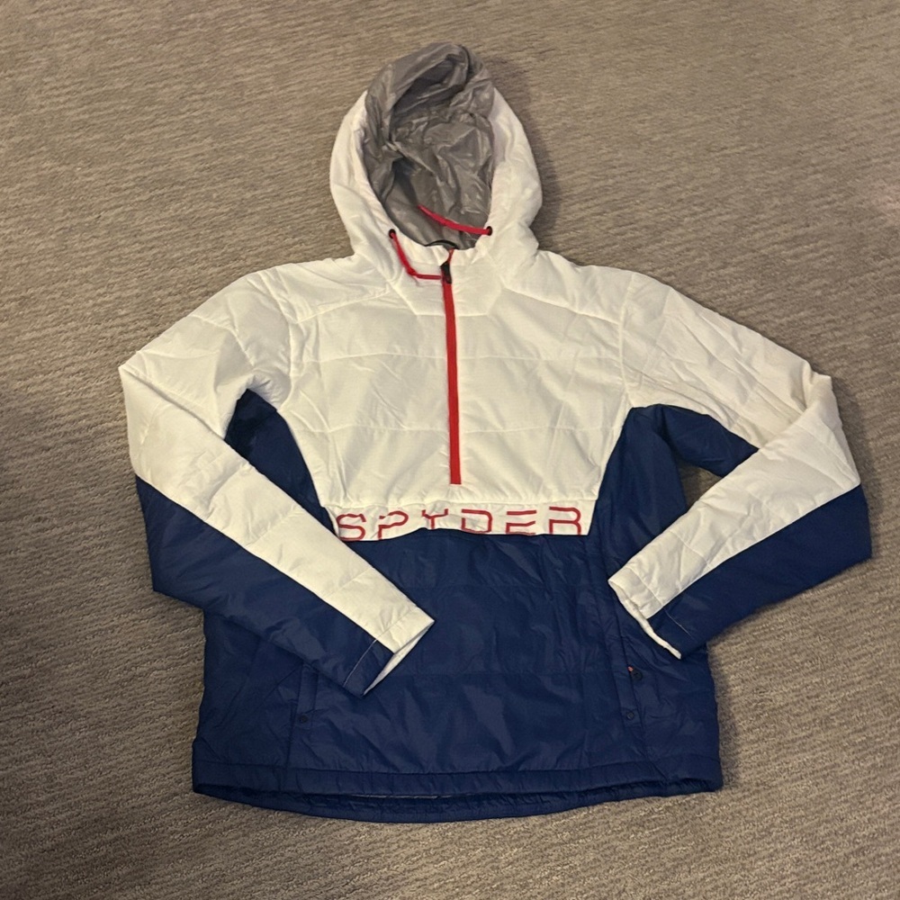 Spyder White and Navy Hooded Jacket with Red Accents